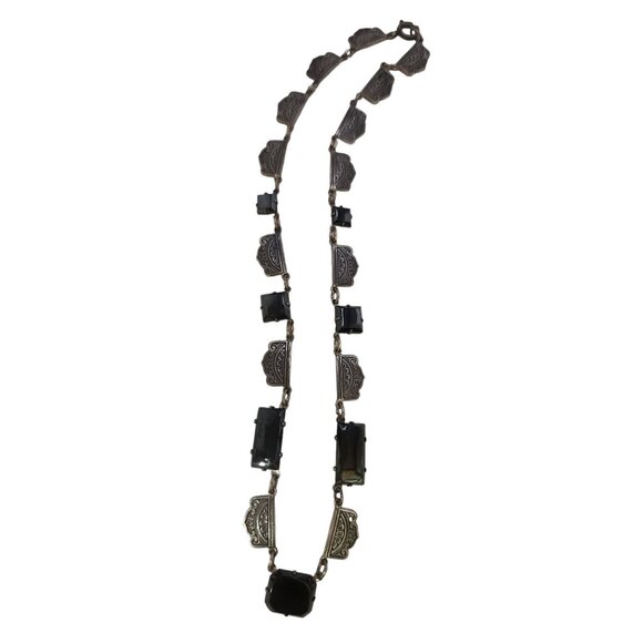 Antique Art Deco & Hematite Glass Necklace (A5760)